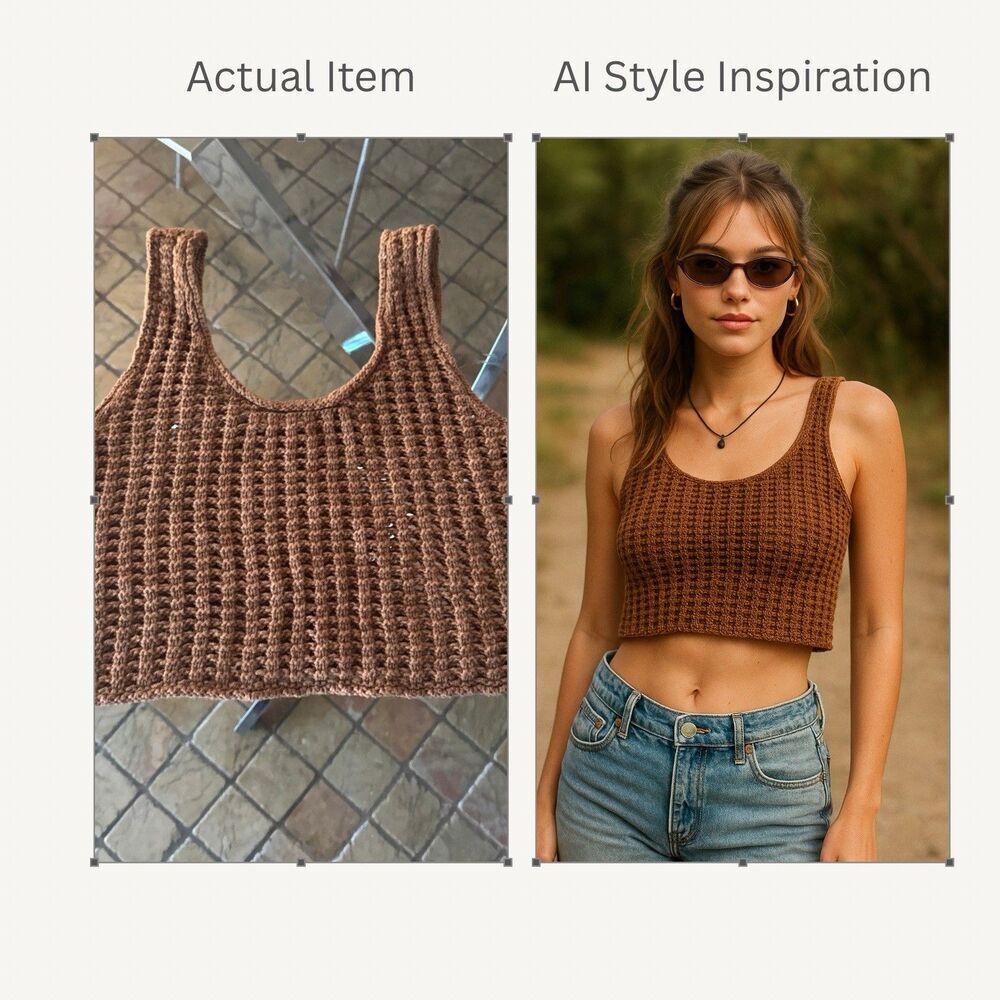 Y2K Crochet Crop Top Tank Womens Small Brown Boho Festival Indie Fairycore
